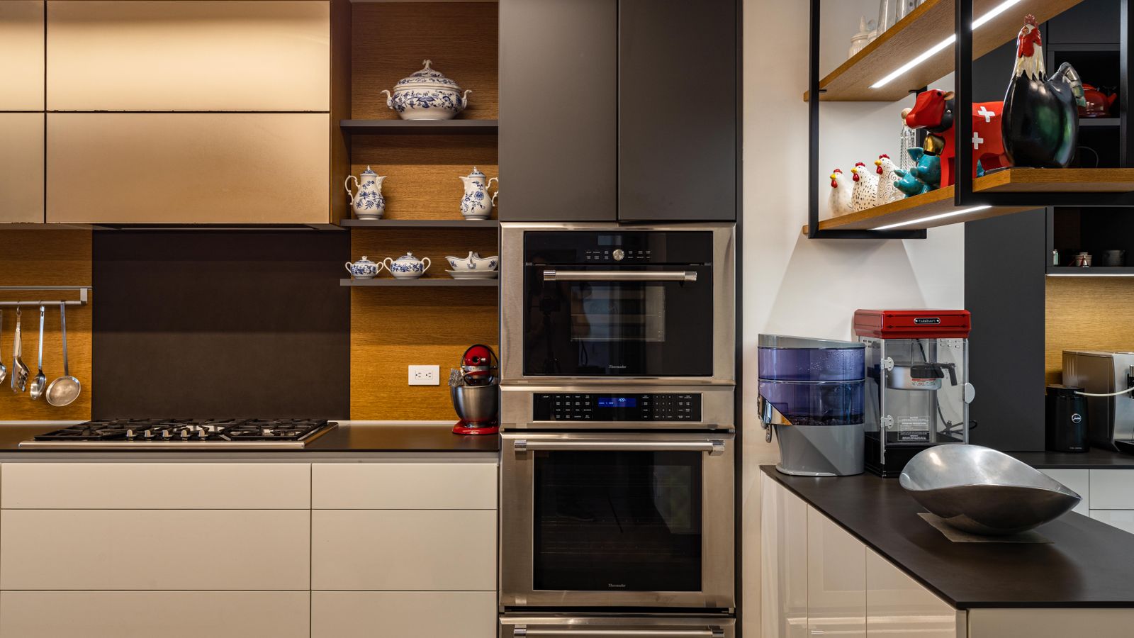 Modern kitchen with built-in appliances and cabinetry ready for undercounter installation