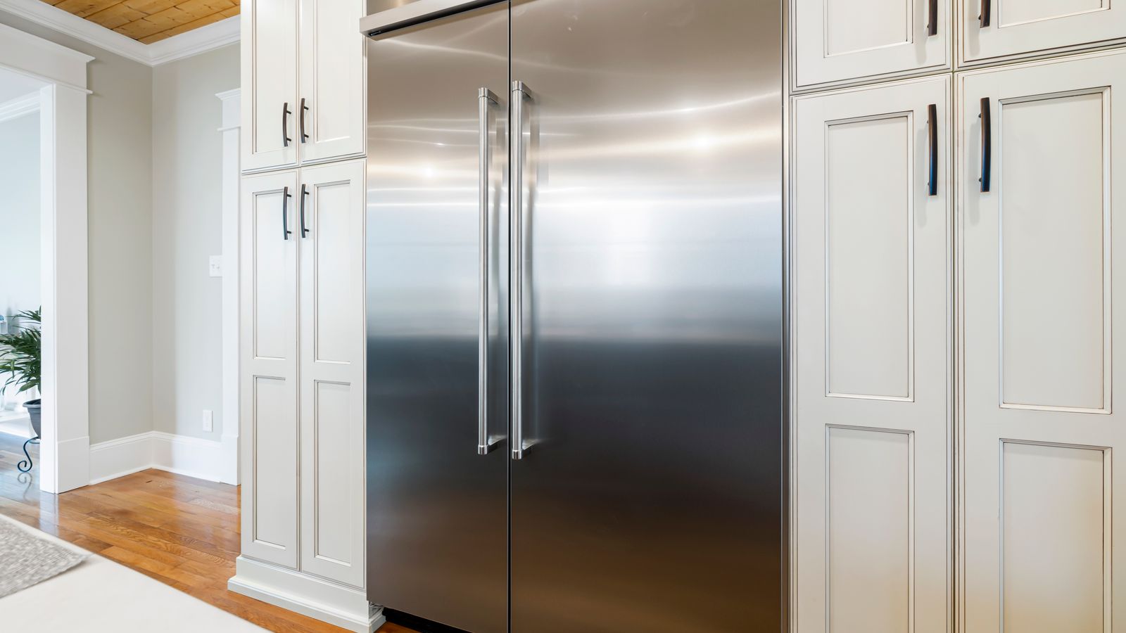 Stainless steel side by side refrigerator in a modern kitchen